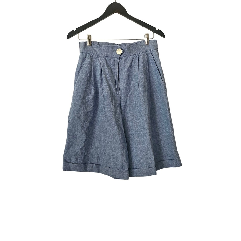 Robbie Sport Cotton Wide Leg Bermuda Shorts Blue Chambray Size 12 Vintage